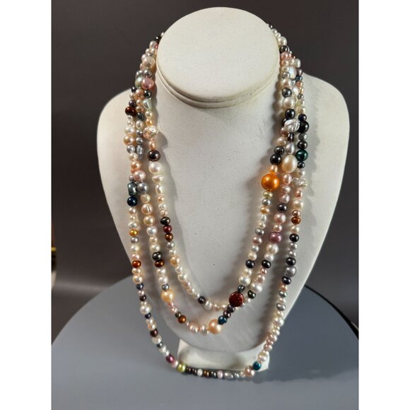 72" Multicolor Baroque Cultured Freshwater Pearl Endless Rope Necklace - Picture 9 of 9